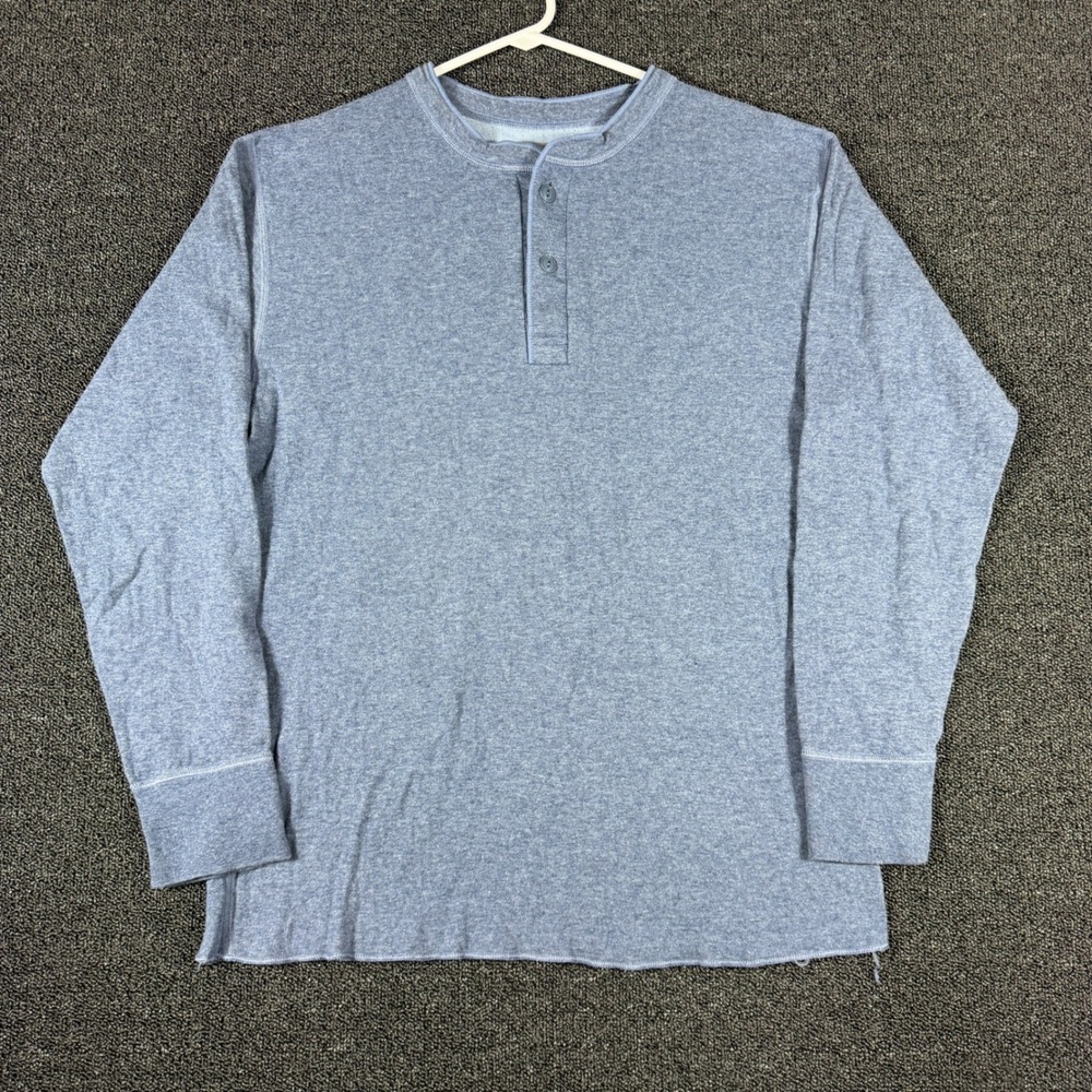 L.L. Bean River Driver Henley Men's L Heather Blue Two Layer Wool Blend